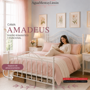 CAMA HIERRO FORJADO MODELO AMADEUS BLANCA 1 1/2   PLAZAS