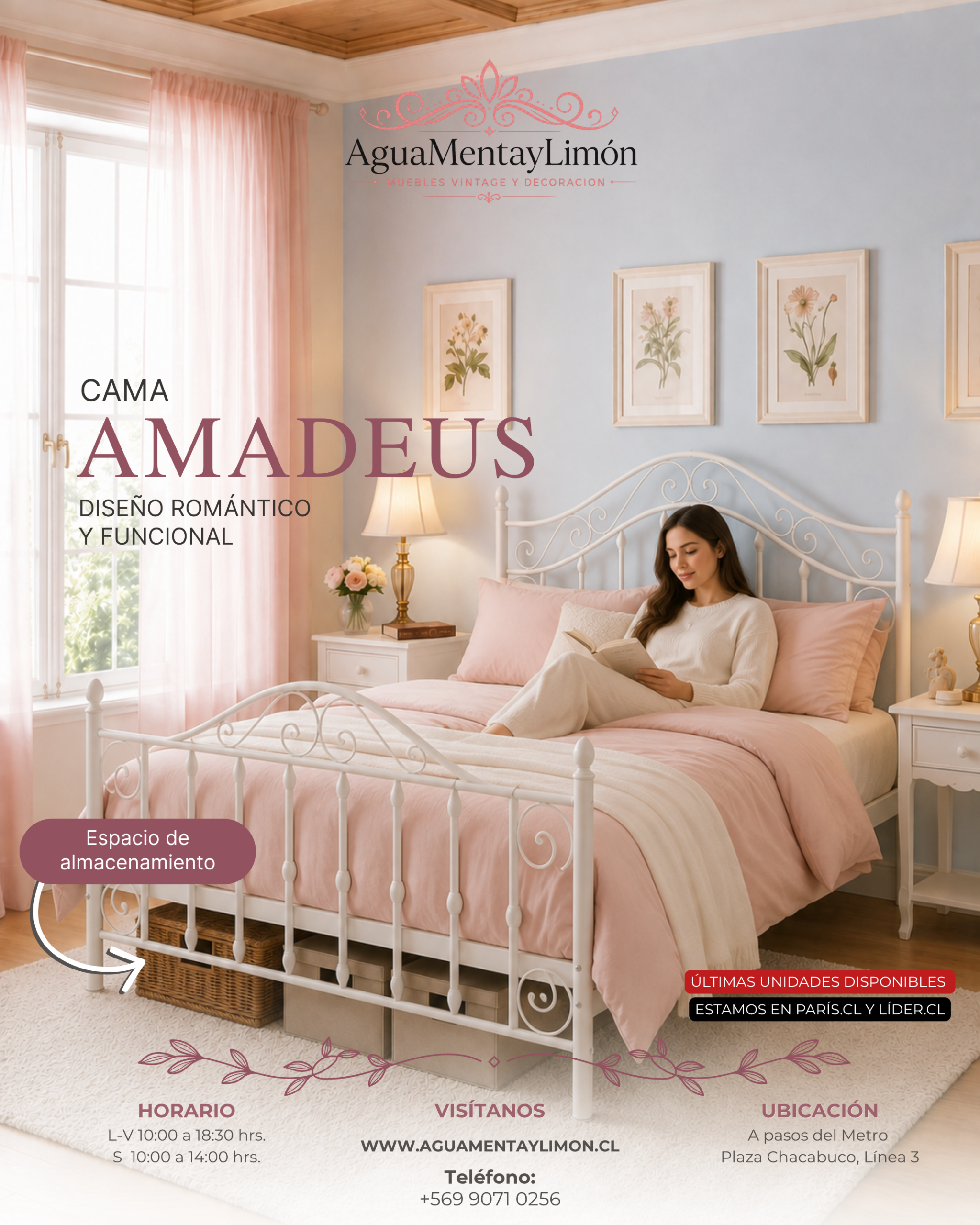 CAMA HIERRO FORJADO MODELO AMADEUS BLANCA 1 1/2 PLAZAS