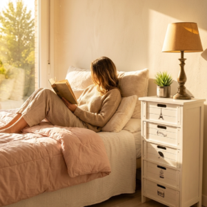 VELADOR ALTO ARMONY 5 CAJONES CON DISEÑO - Muebles Dormitorio