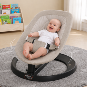 SILLA MECEDORA PARA BEBE EN BEIGE Y GRIS PERLA